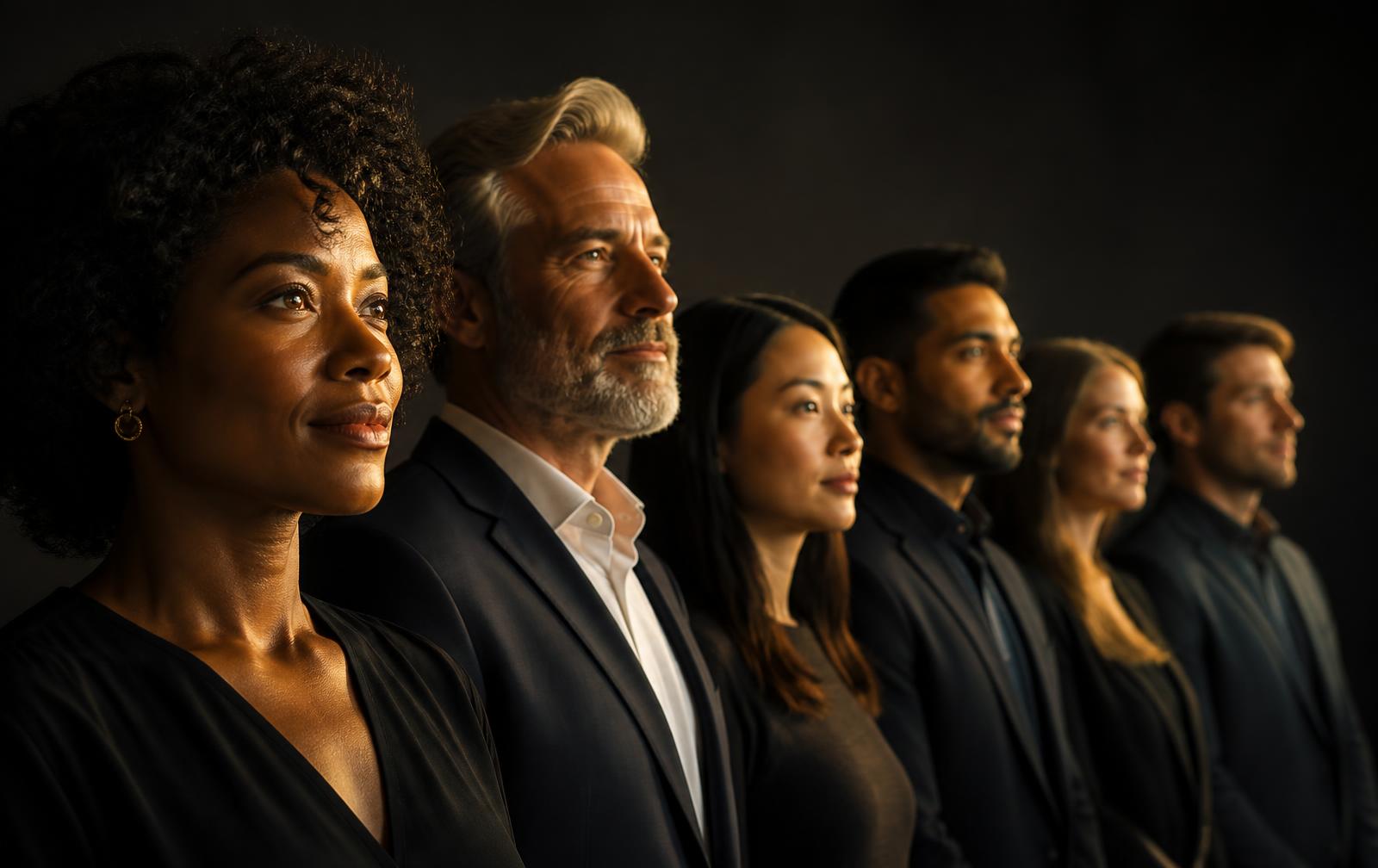 A row of professionals available for hire on TalentShelf